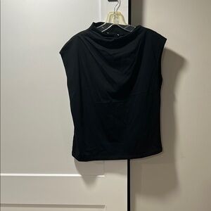 Black Sleeveless Muscle Tee with High Neckline